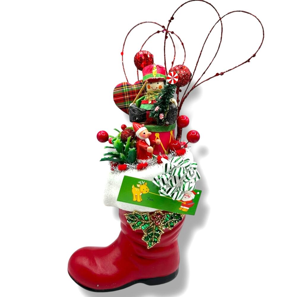 Santa Boot Holiday Assemblage Sculpture Christmas Centerpiece
